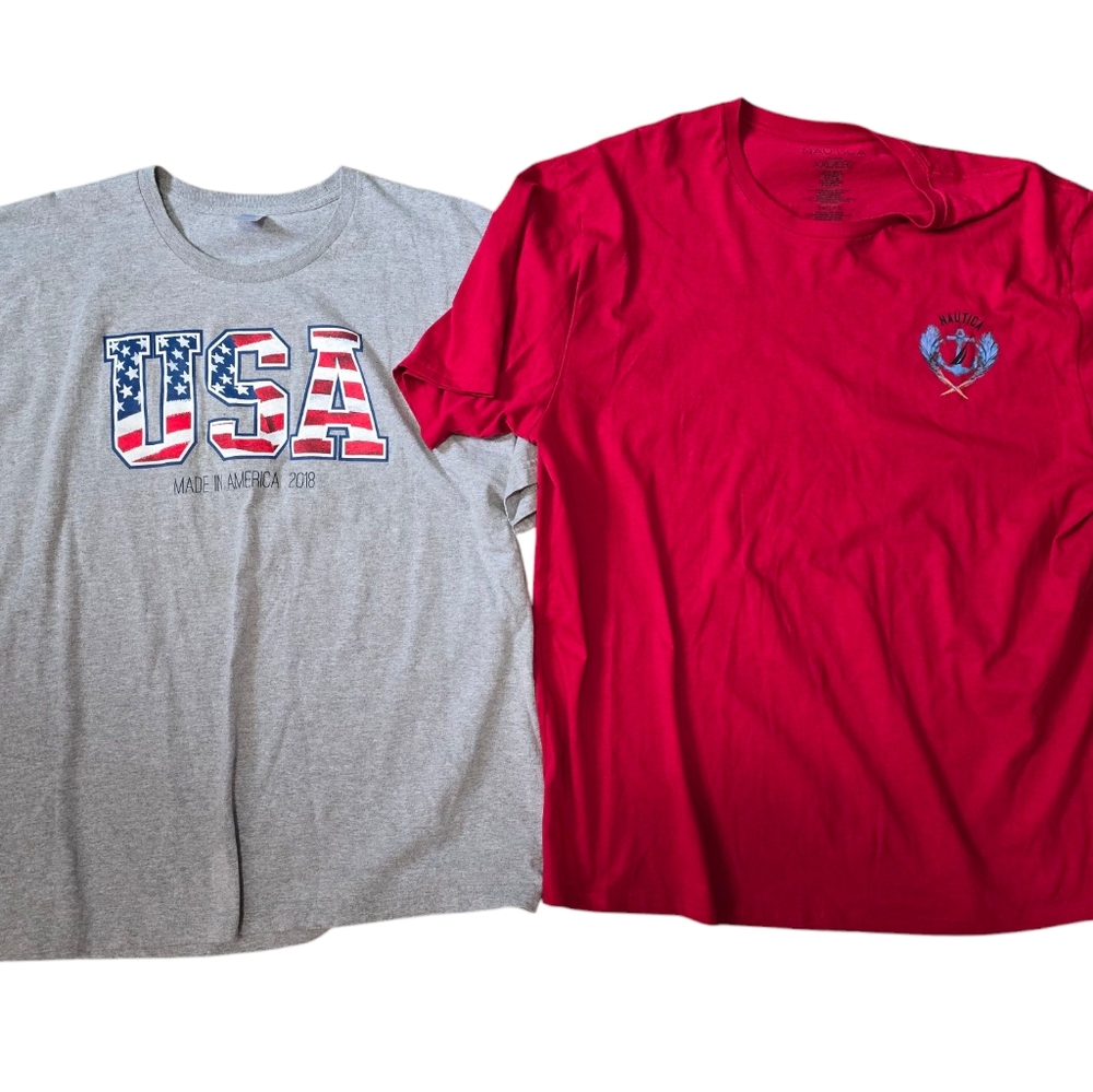 Pre-Owned Set Of 2 Men's 2XL T-shirts Red Nautica And Grey USA Made In America